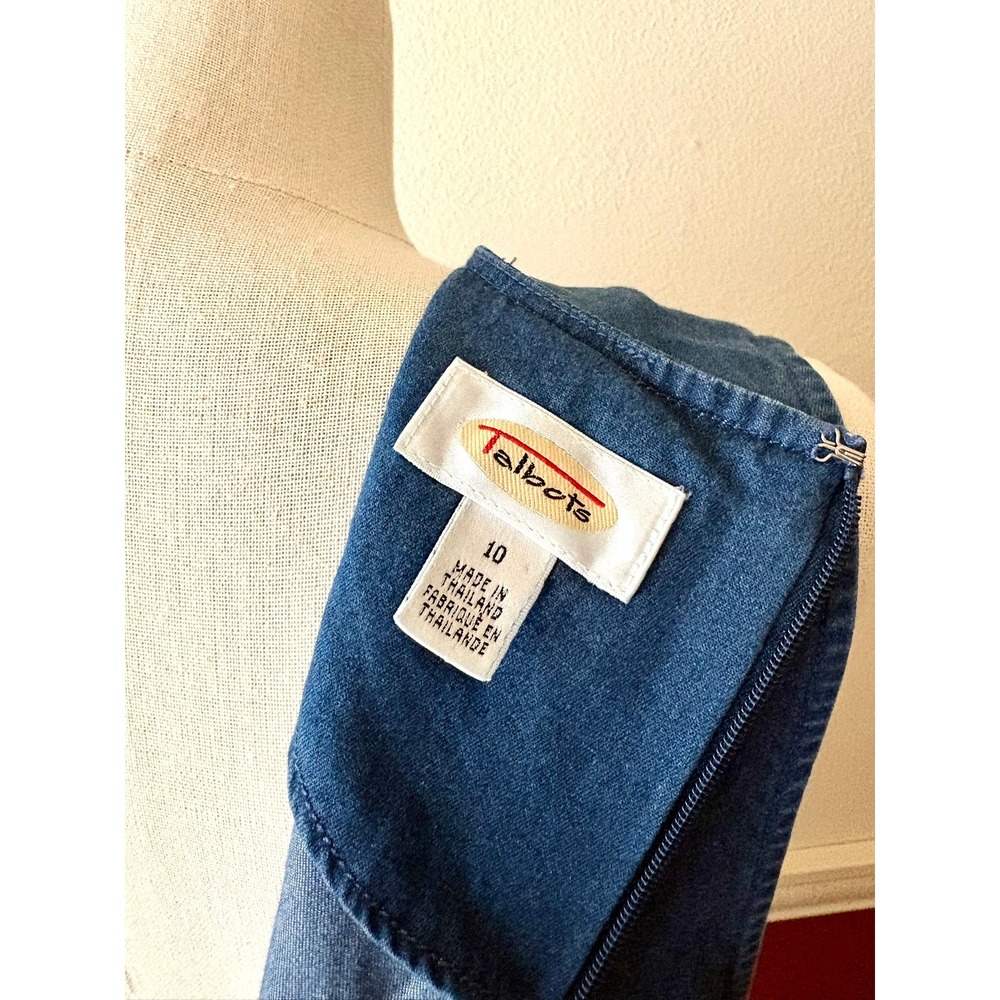 Vintage Talbots Denim Maxi Dress 100% Cotton Sleeveless Side Cinch Wrap Skirt 10 - Picture 4 of 12